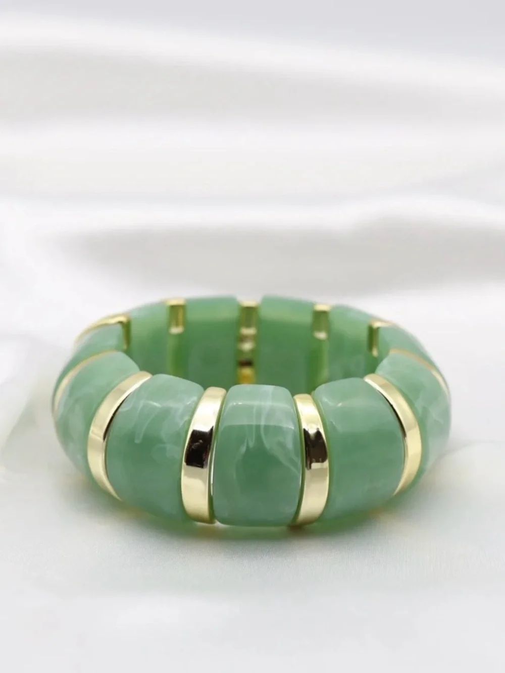 Anthropologie Seafoam Resin Bracelet with Gold Accents